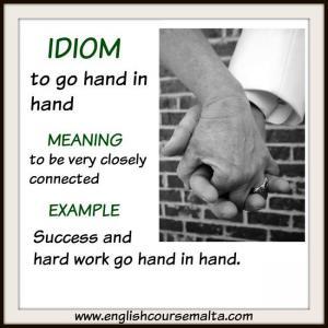 idiom hand in hand, to be part and parcel, meaning two things go together