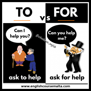 difference between for and to, ask for help, ask to help